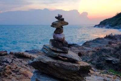 Stack of rocks on shore