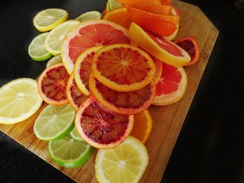 High angle view of orange fruits on table