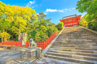 Staircase of temple against building
