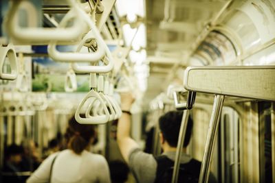 Row of handles in train