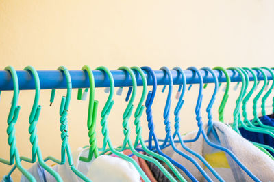 Close-up of clothes hanging on coathanger