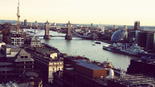 High angle view of city at waterfront