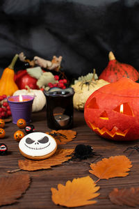 Close-up of christmas decorations on table