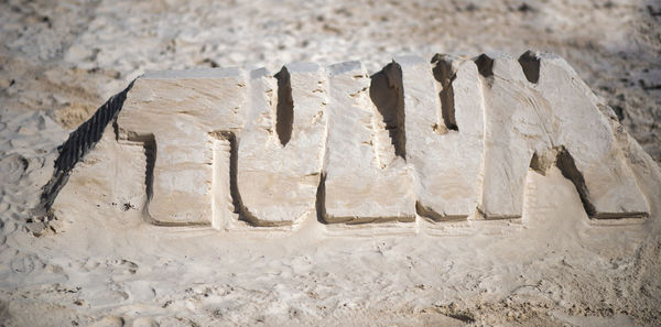 Sand structure on the beach. mayan sand castle on the beach in tulum