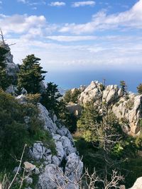 Scenic view of rocks against sky