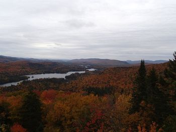 Scenic view of mountains against sky during autumn