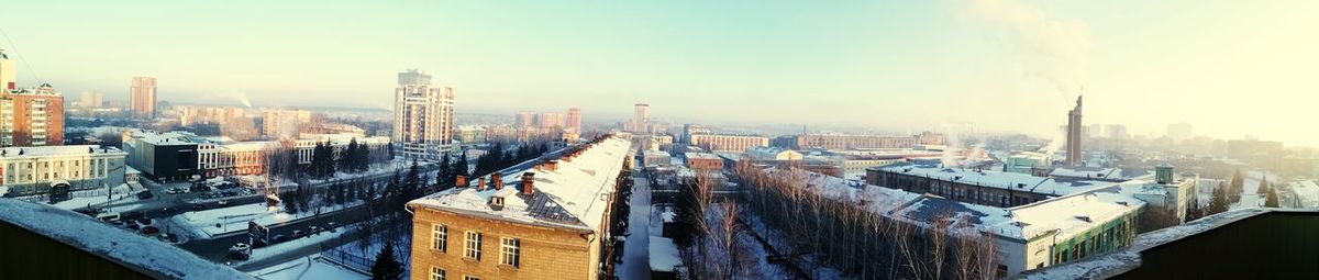 High angle view of cityscape during winter