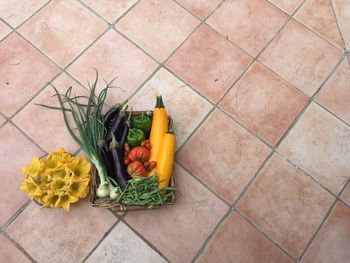 High angle view of vegetables in container