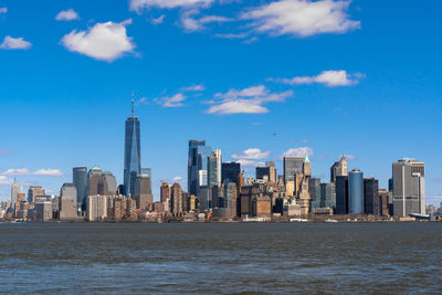 Modern buildings in city at waterfront