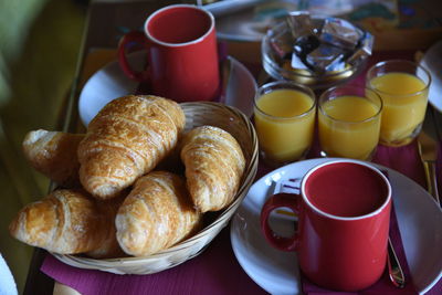 Close-up of breakfast served on table