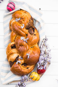 Tsoureki traditional baked greek easter sweet bread.  easter time, springtime. holiday food concept.