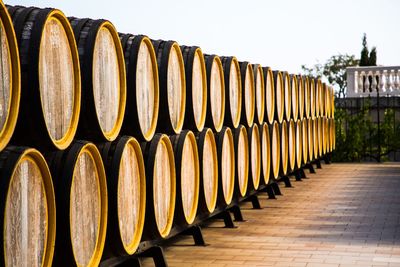 Stack of wine in row