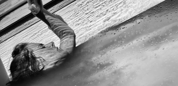 High angle view of person in water