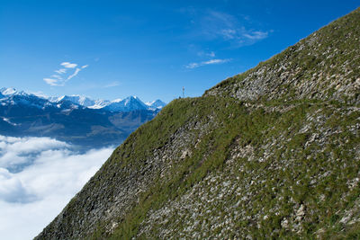 Scenic view of mountains against cloudy sky