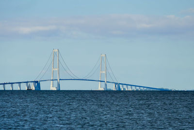 View of suspension bridge over sea