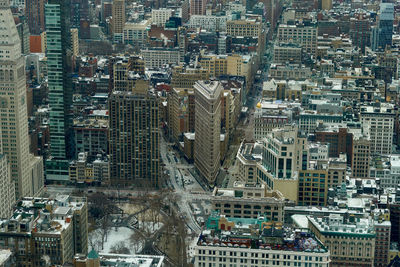 High angle view of city buildings