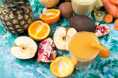 High angle view of food on table