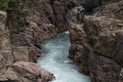 Scenic view of waterfall amidst rocks