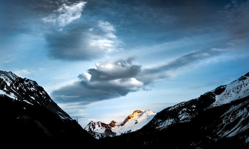 Scenic view of snowcapped mountains against sky