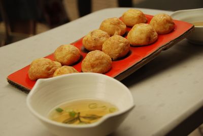 High angle view of serving in plate on table