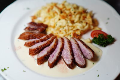 High angle view of meal served in plate