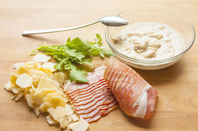 High angle view of food in plate