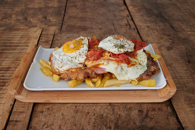 High angle view of breakfast on table