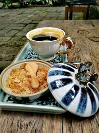 Close-up of breakfast on table