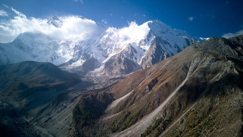 Scenic view of snowcapped mountain of nanga parbat and its glacier.