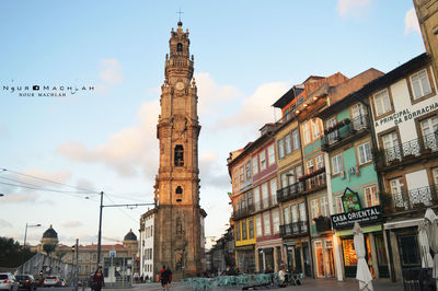 View of old town against cloudy sky