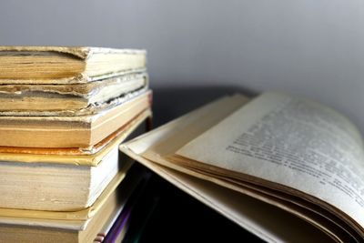 Close-up of books on table