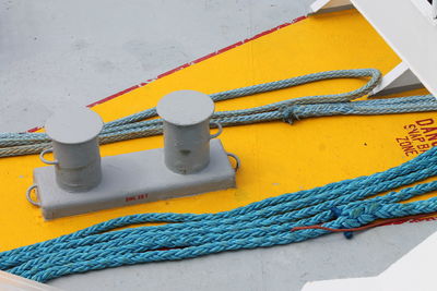 High angle view of rope with cleats