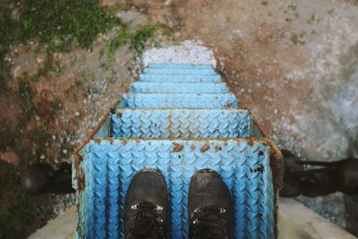 High angle view of shoes on ladder