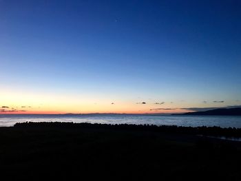 Scenic view of sea against clear sky at sunset