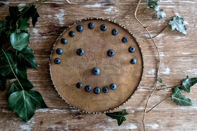 High angle view of leaves on table
