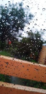 Full frame shot of wet glass window in rainy season