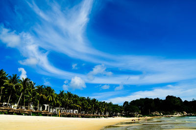 Scenic view of beach against blue sky