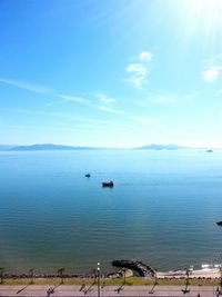 Scenic view of sea against blue sky