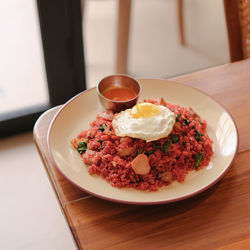 Close-up of food in plate on table