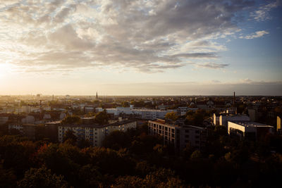 High angle view of buildings in city