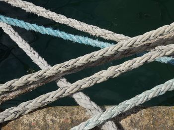 Close-up of rope tied on boat