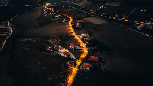 High angle view of traffic on road at night