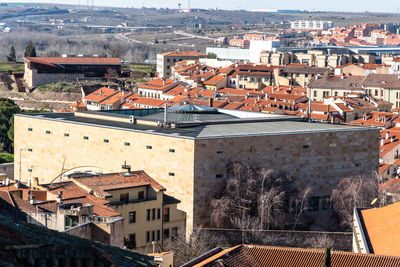 High angle view of buildings in city