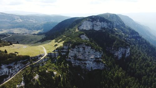 High angle view of mountain range against sky