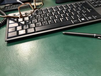 High angle view of laptop keyboard