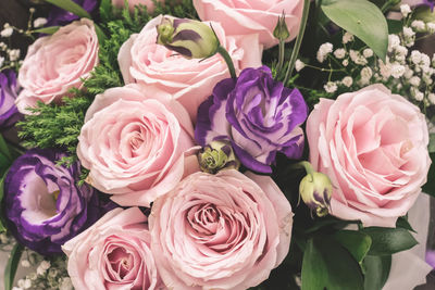 High angle view of rose bouquet