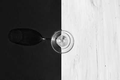 Top view of wine glass, black and white abstract concept