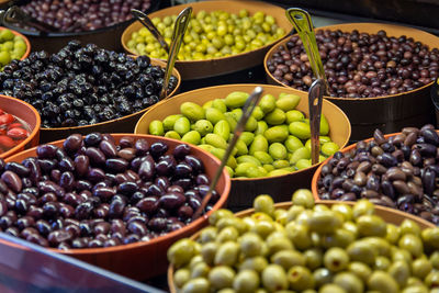 High angle view of fruits for sale at market stall