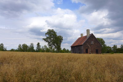 Houses on field against sky