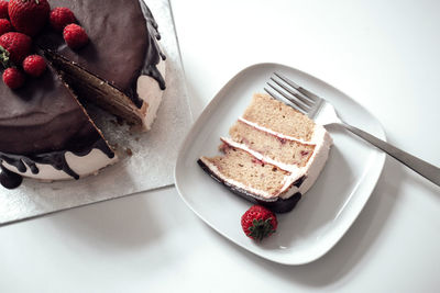 High angle view of fresh cake on table